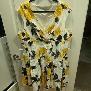Pinup girl clothing yellow floral dress 3X